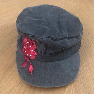 Red Flower Grey / Jeans Cap